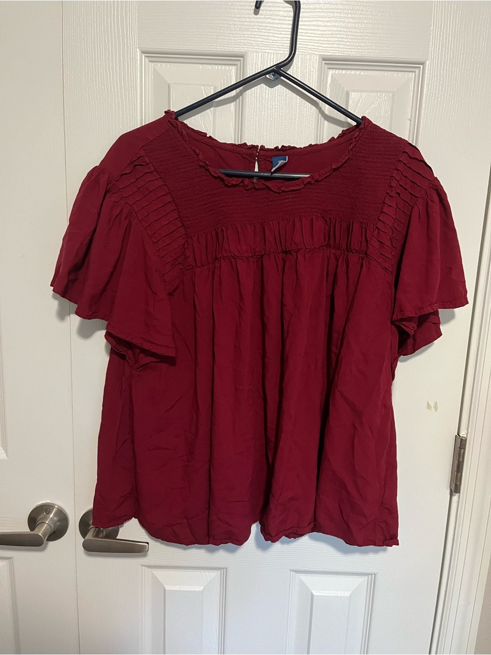 Old Navy Burgundy Smocked Yoke Flutter Sleeve Blouse
